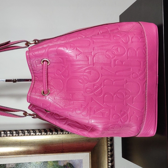 Dooney & Bourke Leather Embossed Monogram  Drawstring Bucket Bag - Picture 4 of 11